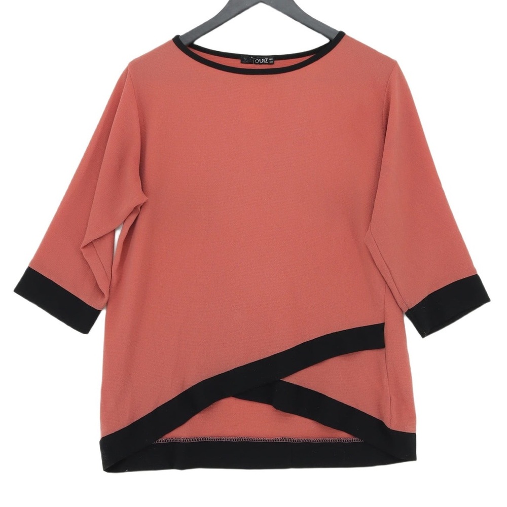 Pink Asymmetrical Blouse with Cuffed 3/4 Sleeves
